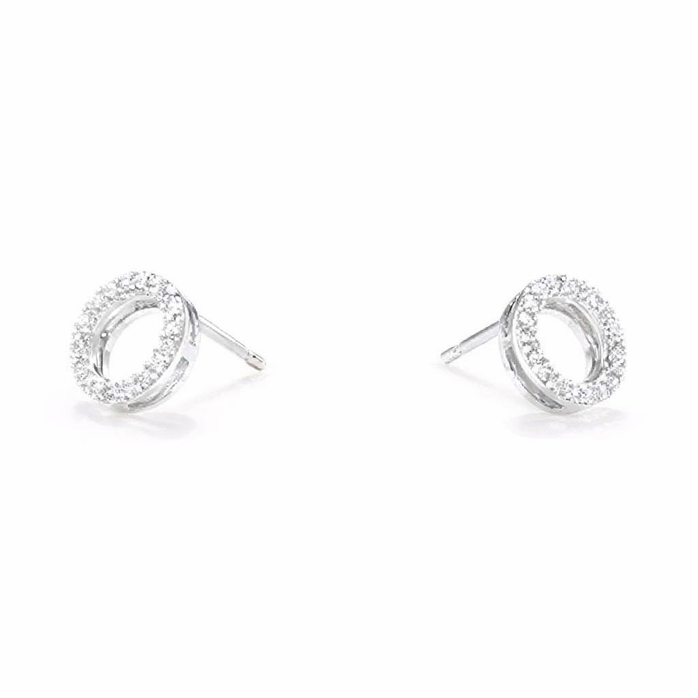 BLOOMINGDALE’S FINE Diamond Circle Stud Earrings in 14K White Gold, .20 tcw NIB